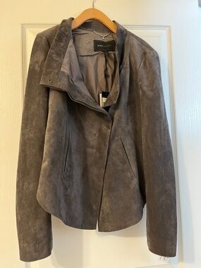 BCBGMaxAzria Gray Suede Open-Front Leather Jacket